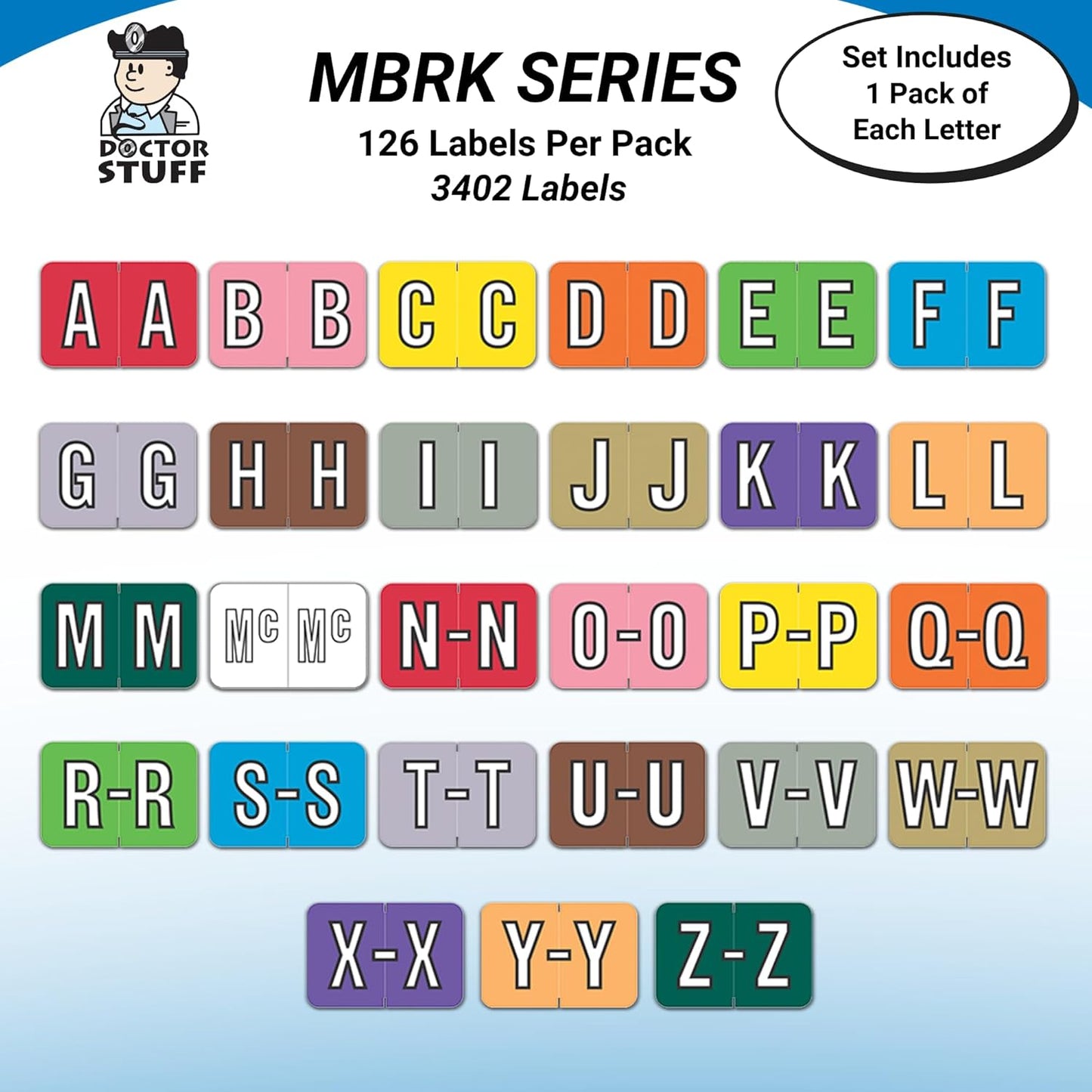 Alphabet Labels for File Folders, A to Z Plus Mc Complete Set, NO File Box and Indexes, Doctor Stuff, 126 Stickers of Each Letter, 3402 Labels, Barkley/Sycom FABKM - BRAM Series Compatible Stickers
