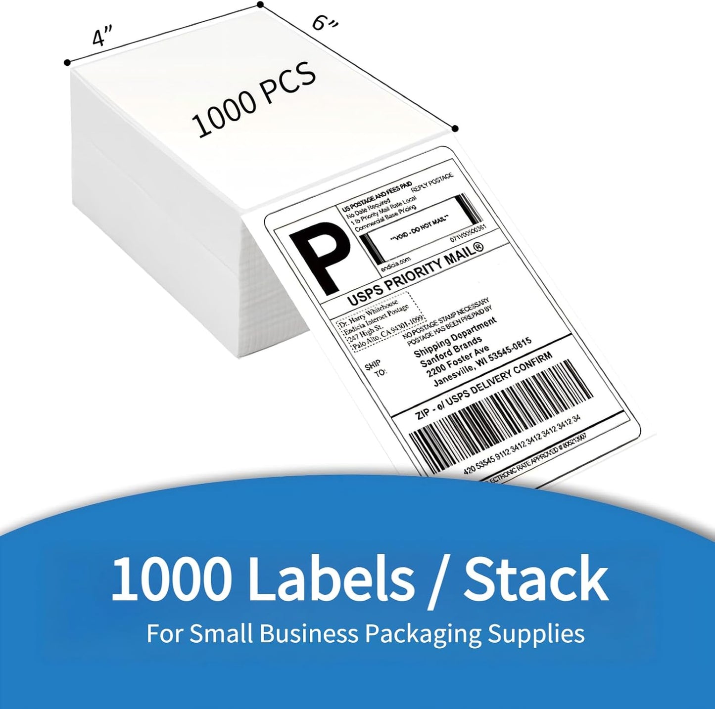 HUOJI 4x6 Direct Thermal Shipping Labels, 2 Stacks 2000 Labels, Fanfold, Compatible with Rollo, Zebra, MUNBYN Printers(Commercial Grade)