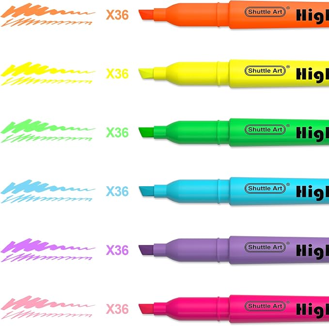 Shuttle Art 216 Pack Highlighters, 6 Bright Colors Chisel Tip Dry-Quickly - Image 4