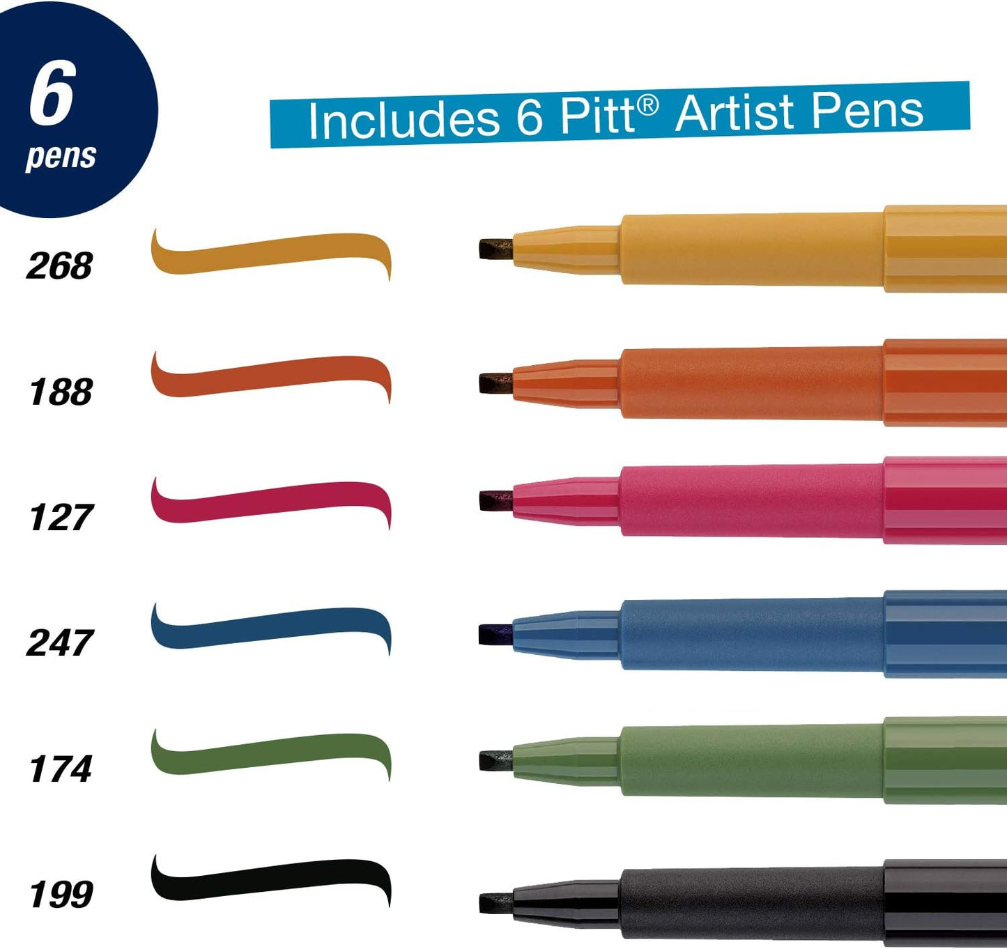 Faber-Castell Calligraphy Pitt Artist Pen Set - Multi Colored Calligraphy Pens (6 Count)