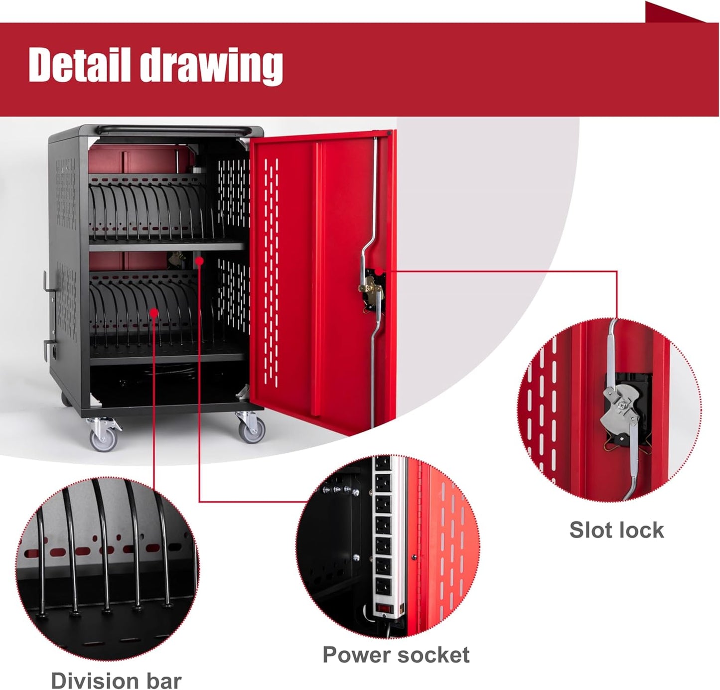 32 Device Mobile Charging Station for Laptops/Tablets/iPads/Chromebooks,32 Bay Lockable Charging Cabinet with Cable Management & Power Strip Included, School Charging Storage Carts,Easy Assembly
