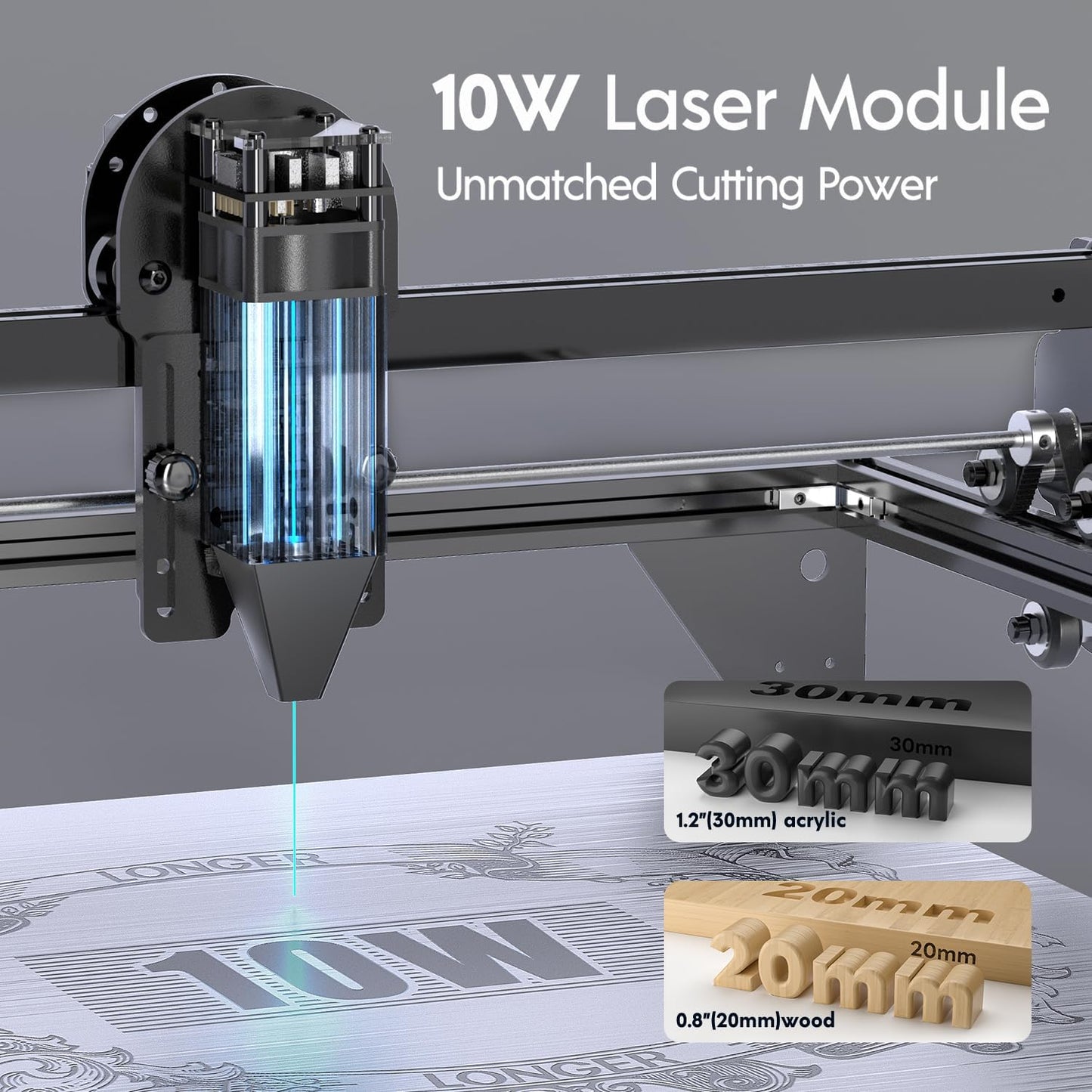 Longer RAY5 10W Laser Engraver, Wood/Leather/Acrylic Engraving Cutting Machine, DIY Desktop Laser Cutter with Safety Protection, Air Assist & 3 in 1 Roller