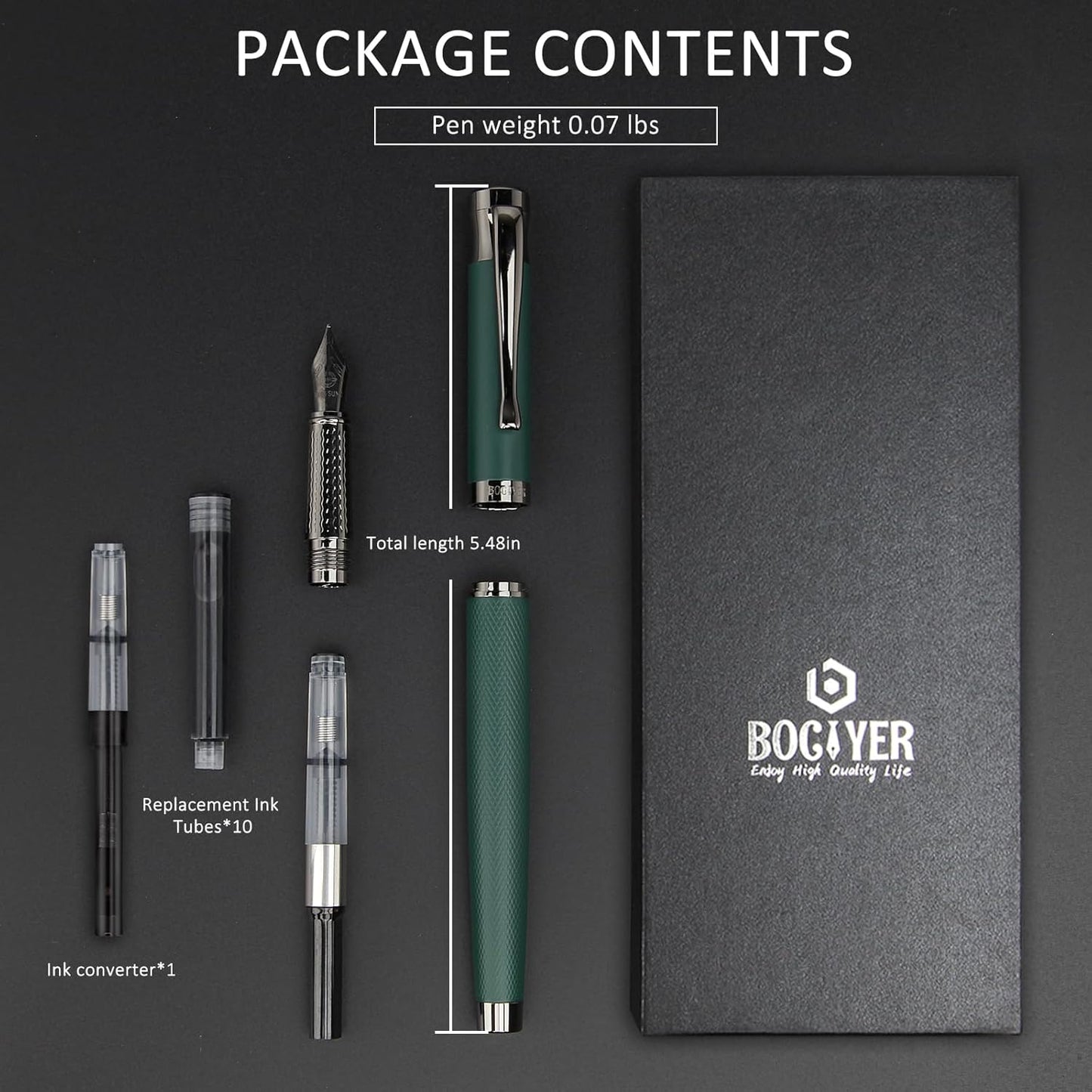 Luxury Fountain Pen Set,Ink Pen for Smooth Writing,Medium Nib,Includes 10 Ink Cartridges&Ink Converter,Best Pen Gift Case for Men & Women,fancy,Journaling,Executive Office pen-Black