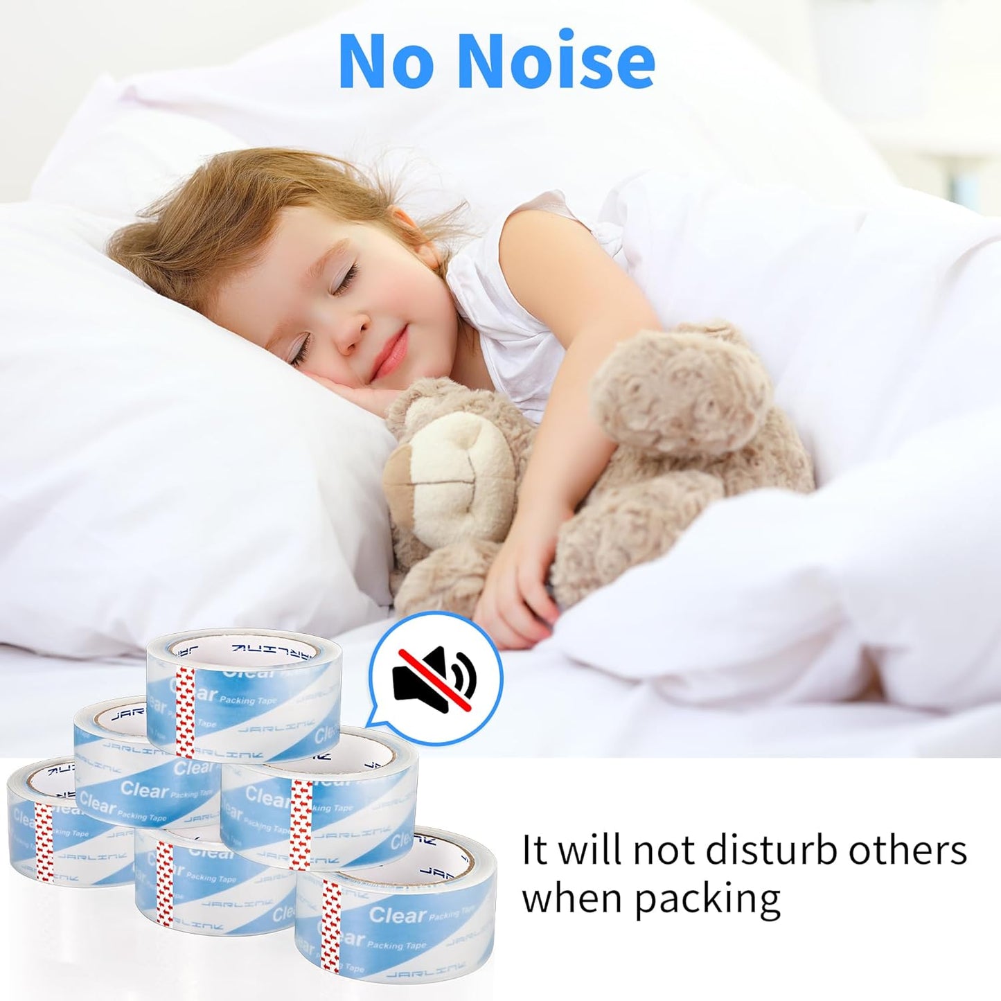 JARLINK No Noise Clear Quiet Packing Tape (18 Rolls), Heavy Duty Packaging Tape for Shipping Packaging Moving Sealing, 2.4mil Thick, 1.88 inches Wide, 60 Yards Per Roll, 1080 Total Yards