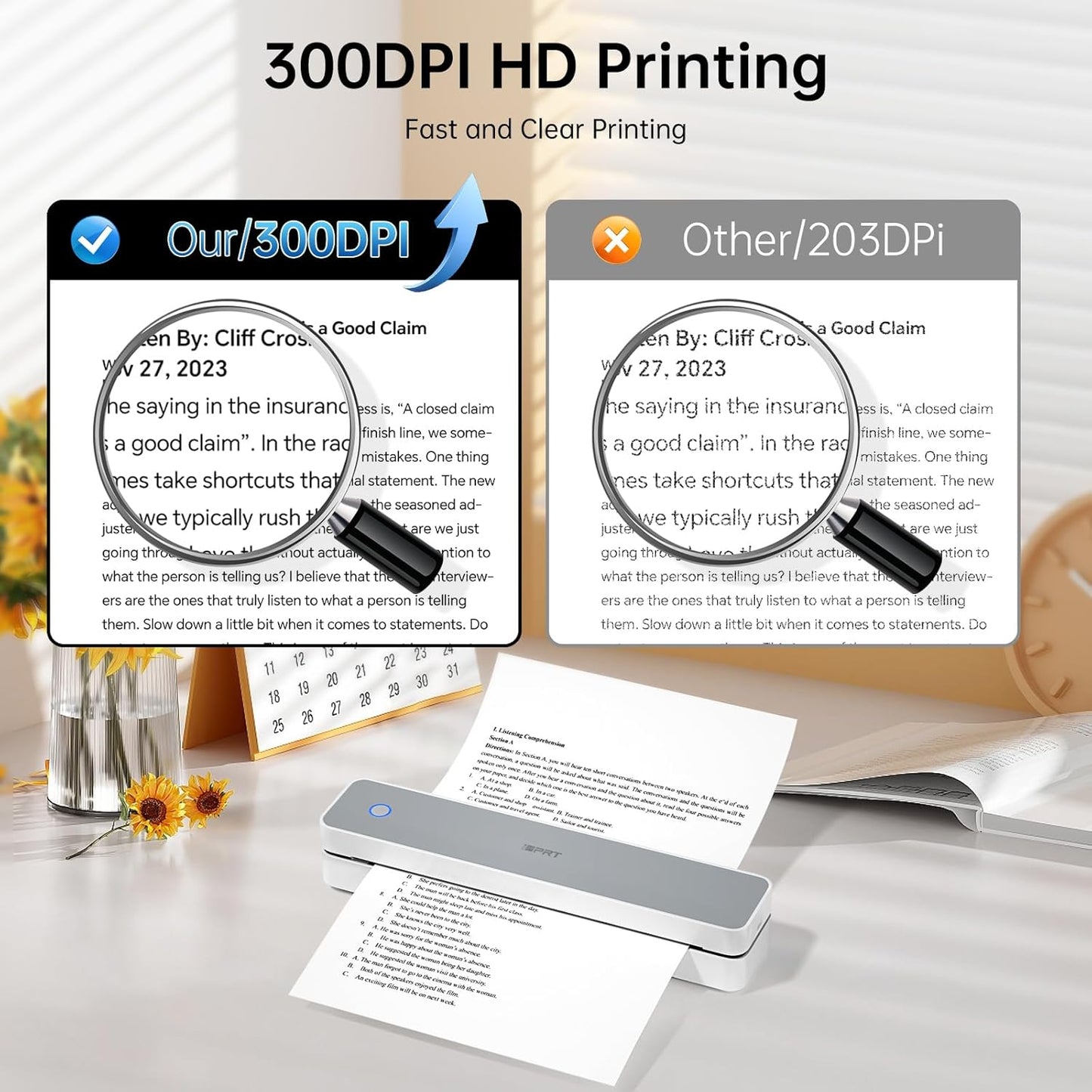 iDPRT Portable Printer, 300DPI Inkless Thermal Bluetooth Printer Wireless for Travel, Small Compact Printers for Home, Office, Vehicles, Support 8.5" x 11" US Letter, for Smartphone, Laptop, White