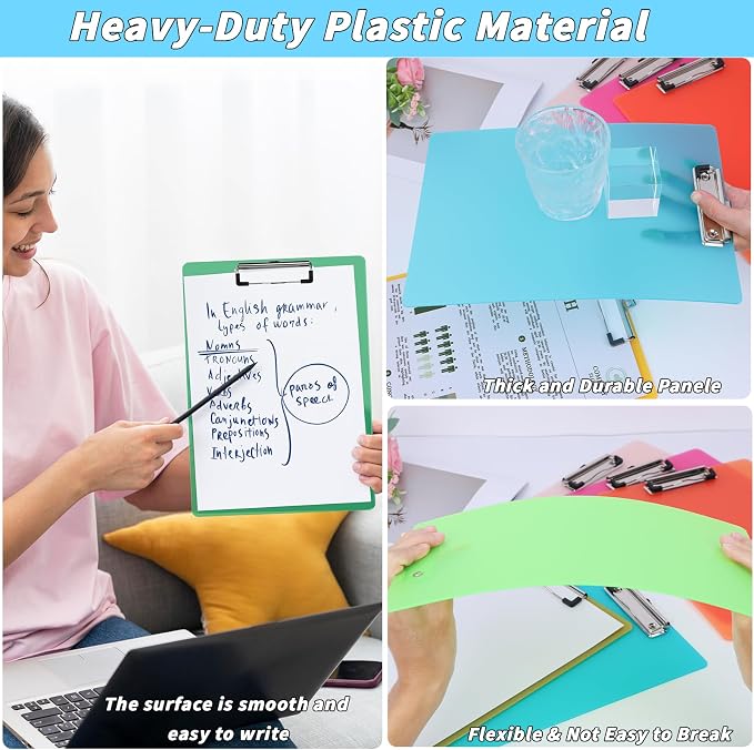 40 Pcs Plastic Clipboards Bulk 20 Assorted Colors 12.5 x 9 in Clear Colored - Image 4