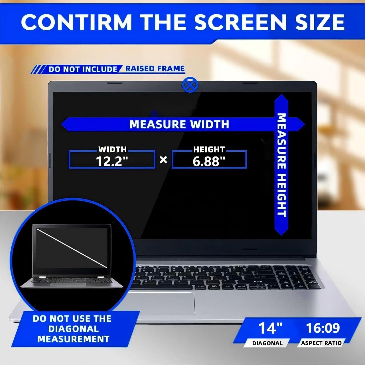 14" Computer Privacy Screen Filter for (16:09) Screen Monitor - Premium Anti-Glare Computer Screen Cover - Scratch Resistant - UV & Blue Light Screen Protector (Black-14)