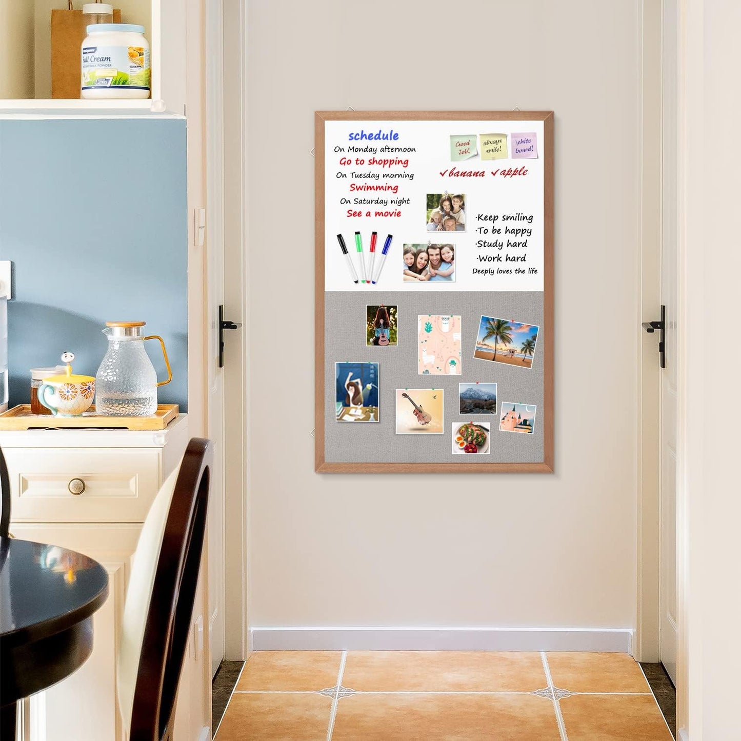 Grey Felt Bulletin/Dry Erase White Combo Board, 36" X 24“ Combination Whiteboard/Bulletin Board, Pin Board with Natural Wood Frame…