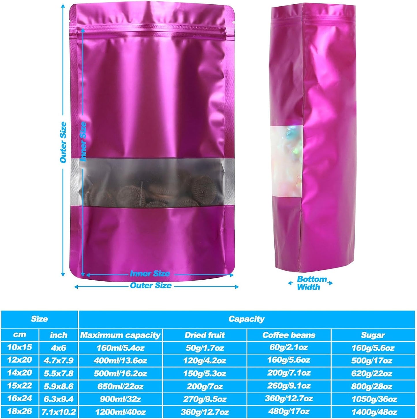 100 Pack Smell Proof Bags, Resealable Mylar Bags with Matte Window, Foil Pouch Stand-up Bags for Food Self Sealing Storage, Scratch Resistant Hand Storage Bags.(Purple, 5.5×7.9 Inch)