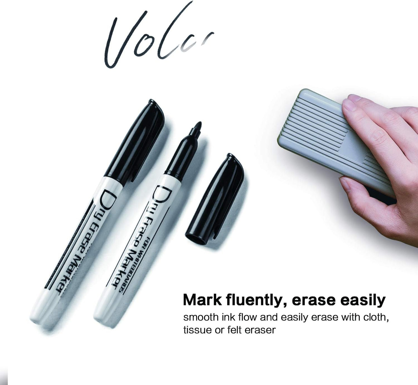 Volcanics Black Dry Erase Markers Low Odor Fine Whiteboard Markers Thin Box of 80
