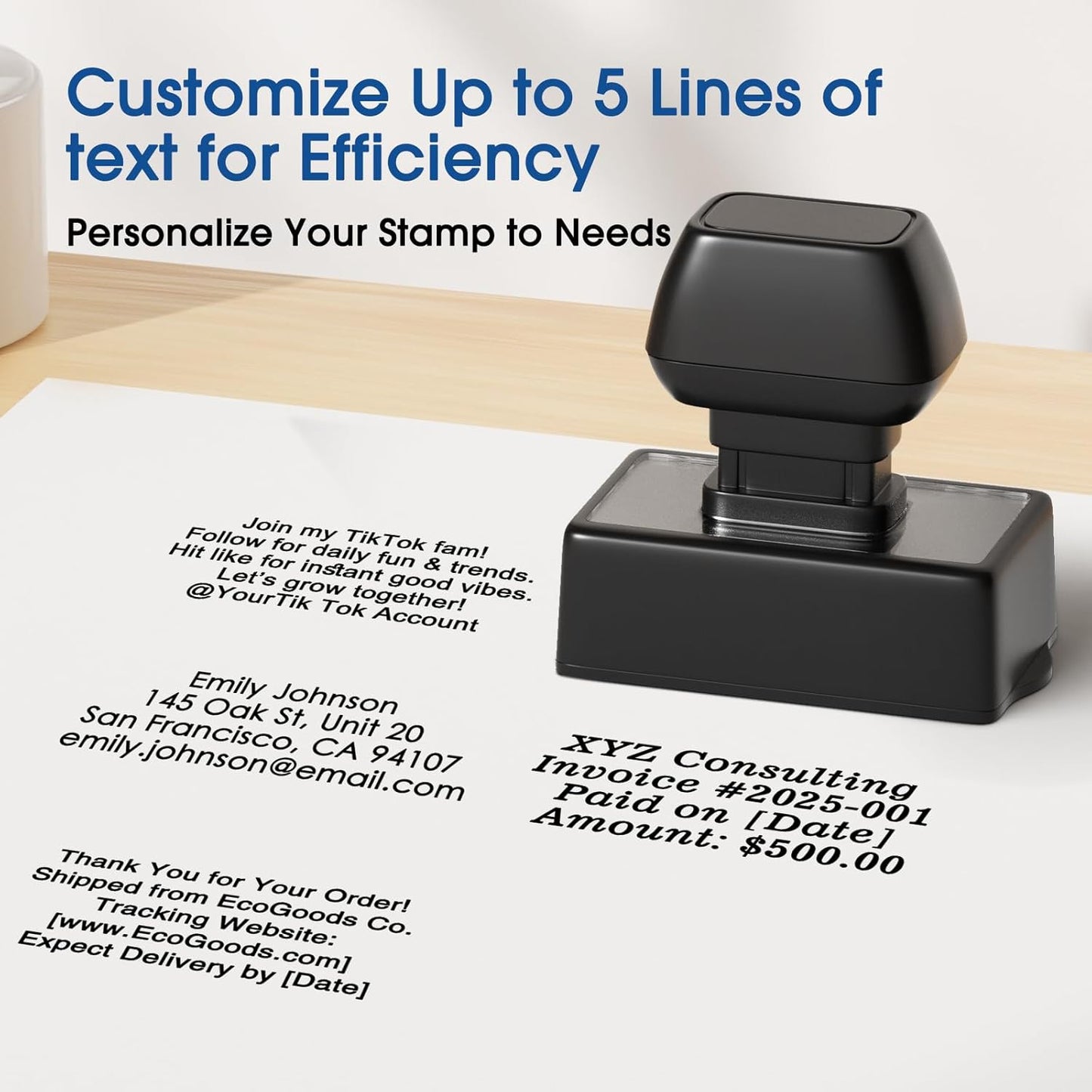Personalized Custom Self-Inking Stamp - Up to 5 Lines of Custom Text with Clear, Consistent Impressions & Effortless Stamping