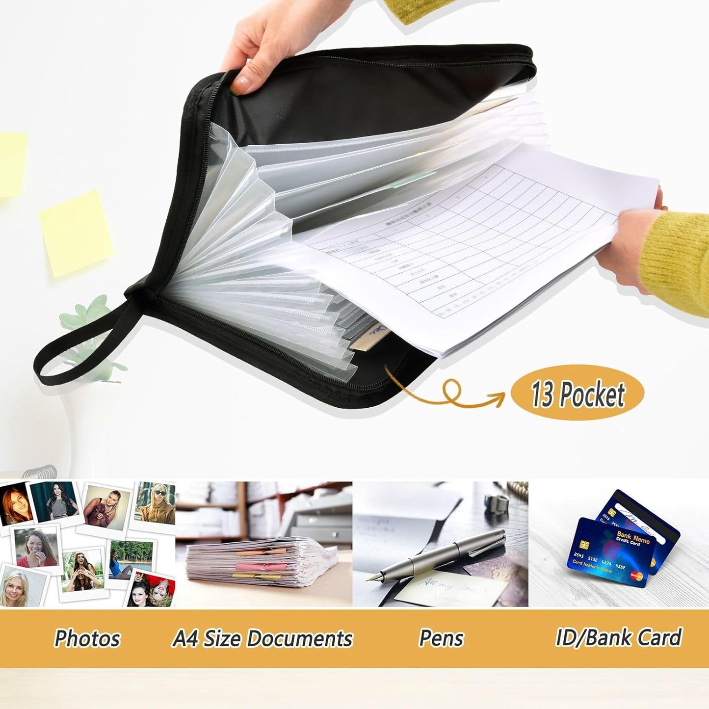 Gredecor 13 Pockets File Folder Organizer A4/Letter Water Resistant Astronauts and Aliens Moon Document Bag with Zipper Filing Folder Expanding File Pouch Storage for School Office