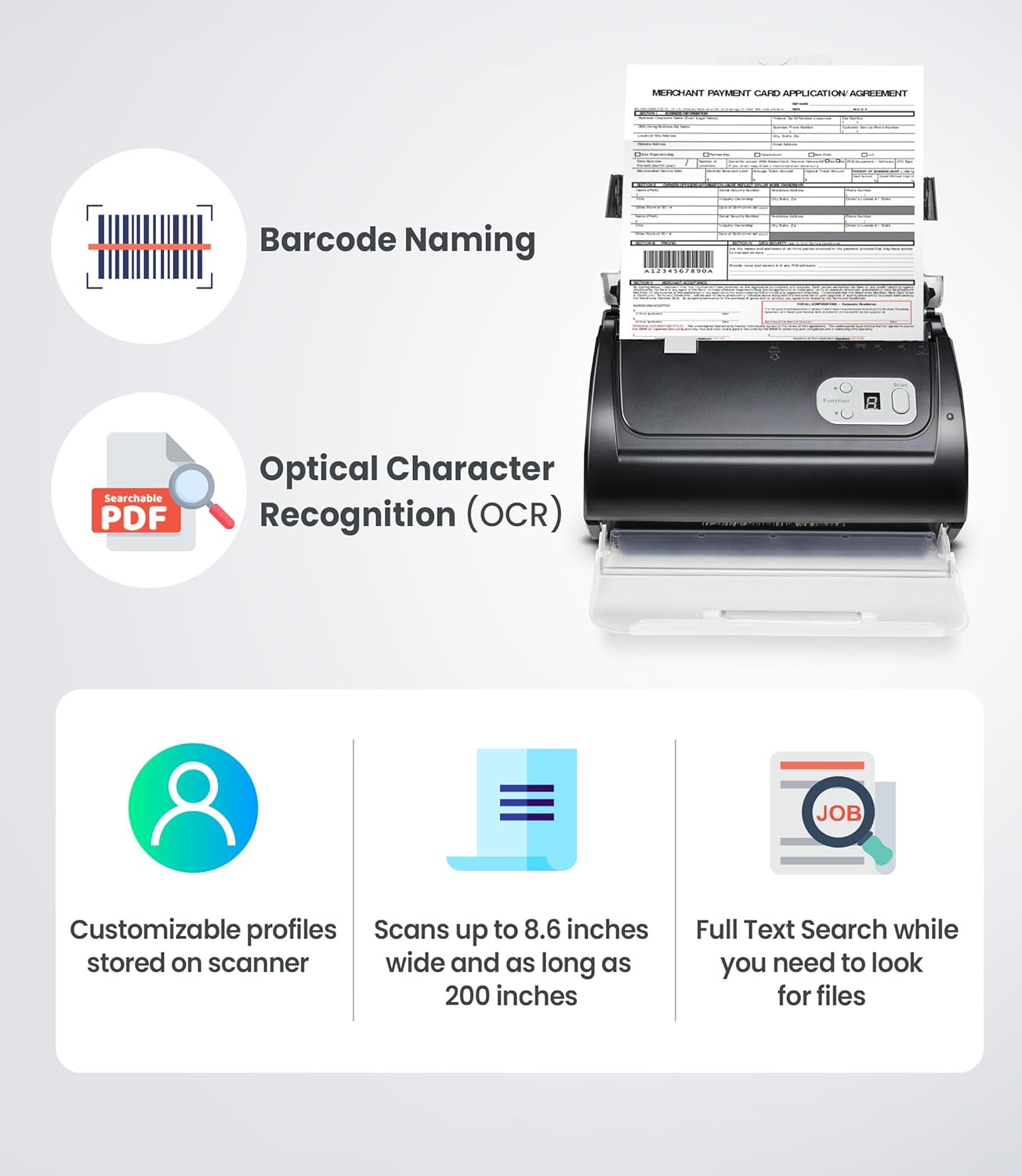 Plustek PS188 High Speed Double-Sided Color Document Scanner, with Automatic Document Feeder (ADF), 30 Pages Per Minute, Support Windows 7/8/10/11