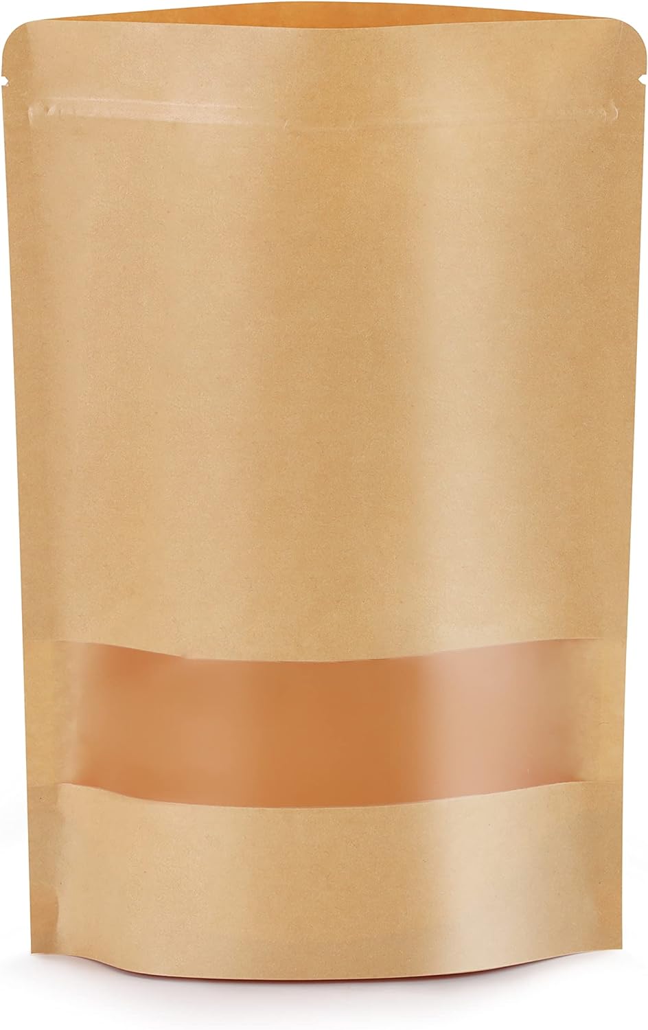 100pcs Kraft Bags with Window 5.9x8.6 Inches Brown Reusable Sealable Zip Lock Food Storage Stand up Paper Pouches for Home or Business