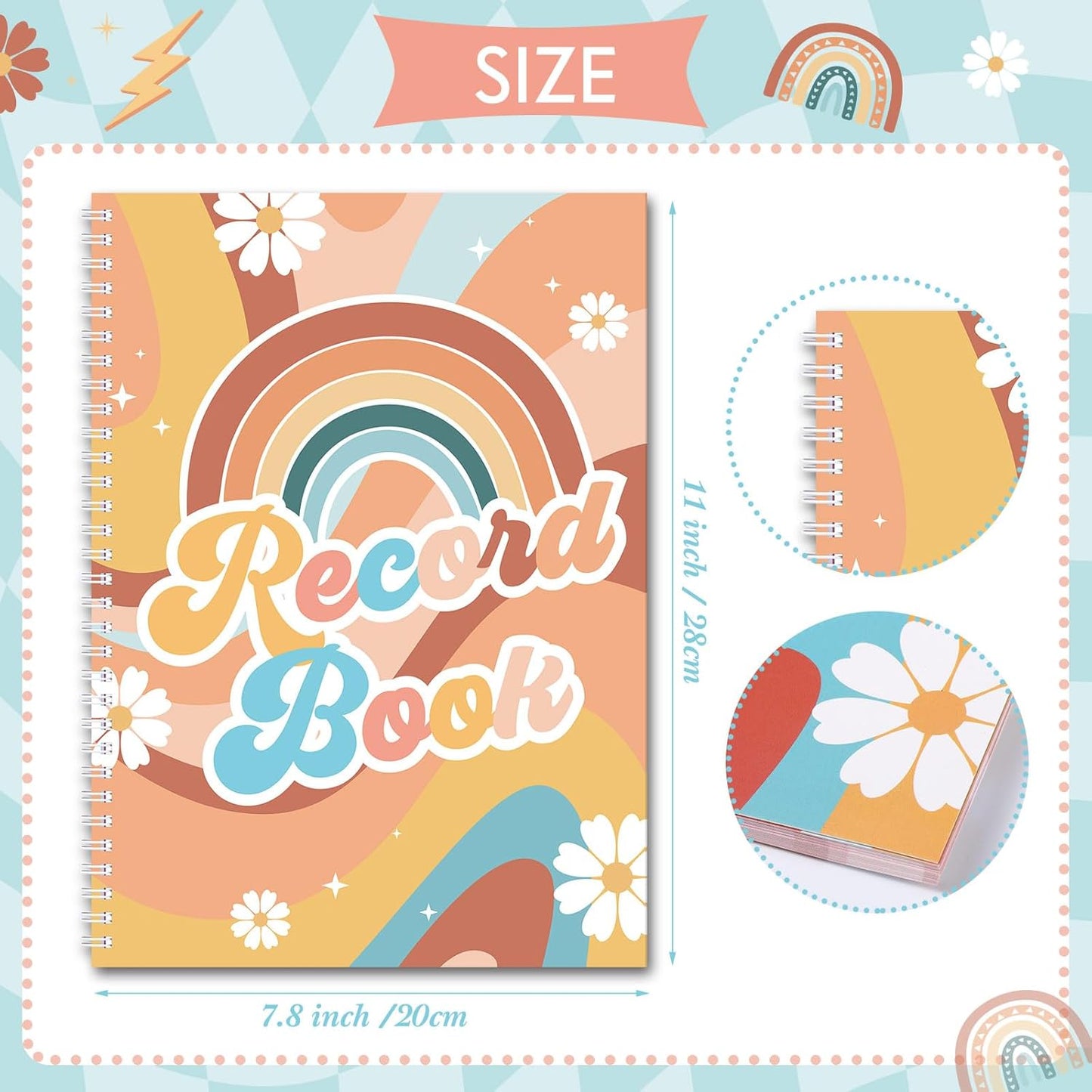 Teacher Record Book Teacher Grade Books 2025-2026 Spiral Bound Record Class Grade Book Office Favors Gift for Classroom Attendance Supplies Decoration Double Sided(Retro Groovy)