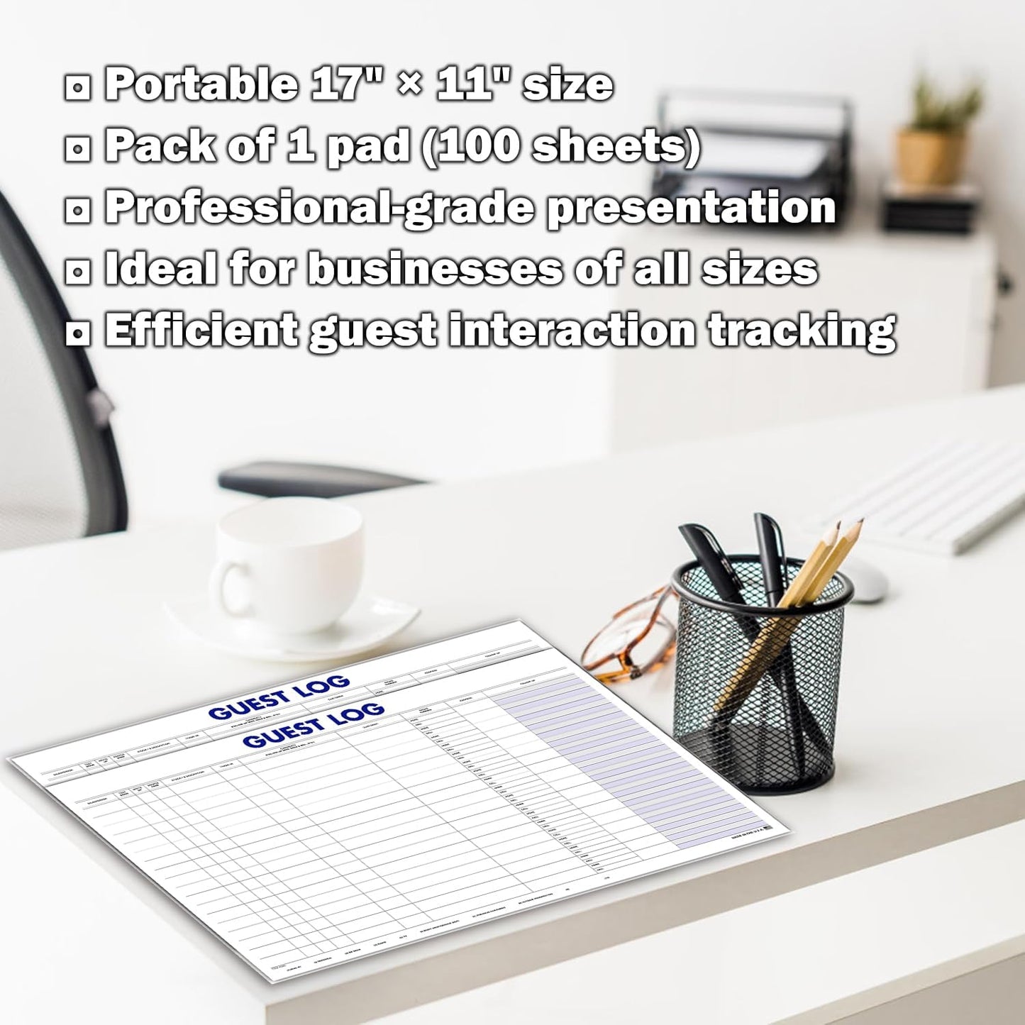 Professional Guest Log Book - Efficiently Track Potential Customers and Follow-Up - Ideal for Automotive Dealerships, Repair Shops, and Service Centers - 17" × 11" - 100 Sheets Per Pad - Pack of 3