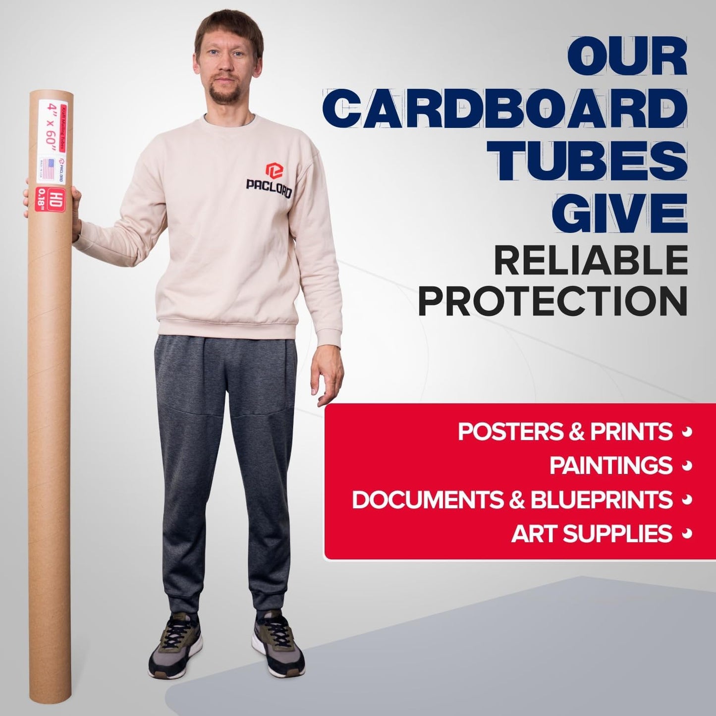 4" x 60" Heavy-Duty Reinforced Cardboard Mailing Tube, Pack of 6 Tubes with 12 Caps – Secure USPS Approved – Great for Shipping and Storing of Prints, Artwork, Posters or Documents