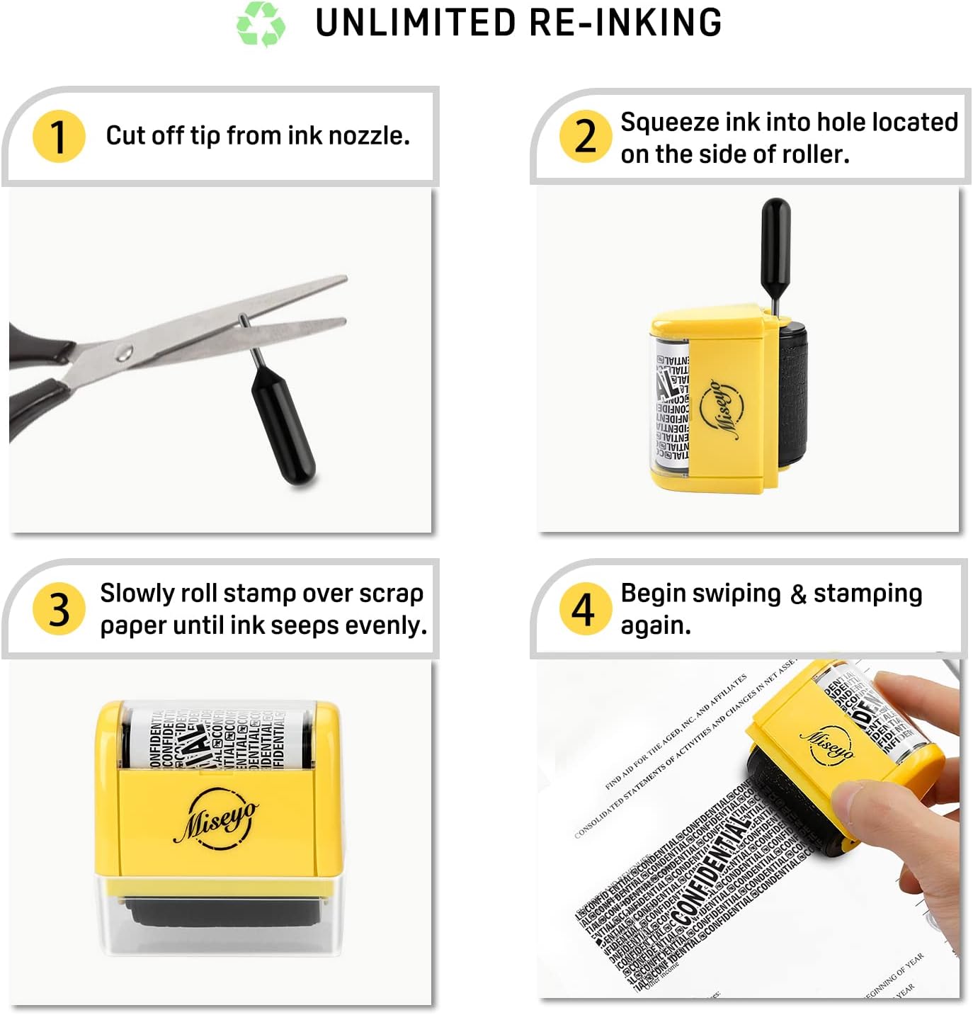 Miseyo Wide Roller Stamp Identity Theft Stamp 1.5 Inch Perfect for Privacy Protection - Yellow
