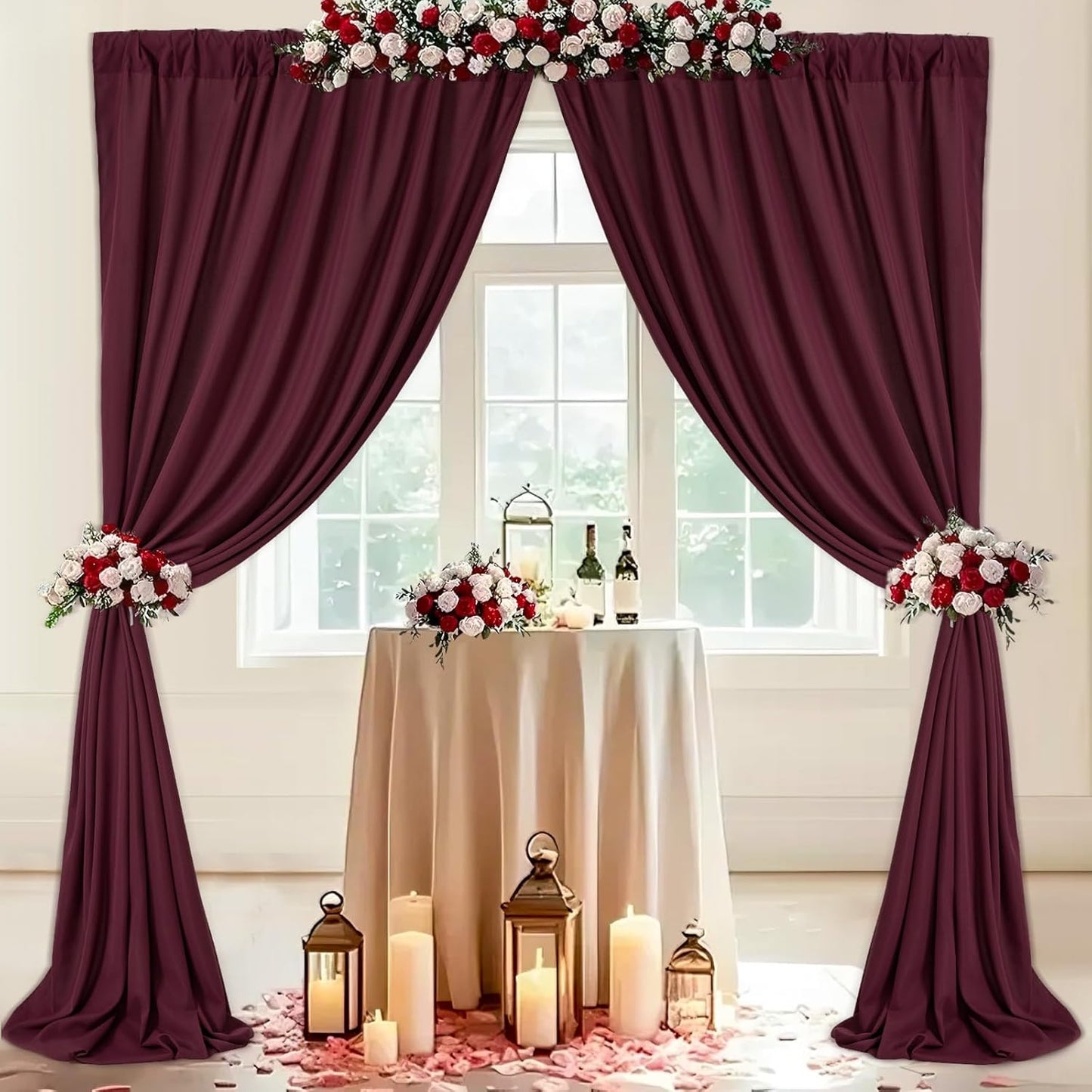 Burgundy Backdrop Curtains 4 Panels 5ft x 10ft Polyester Photo Backdrop Drapes for Wedding Christmas Party Background Decorations 20x10 FT