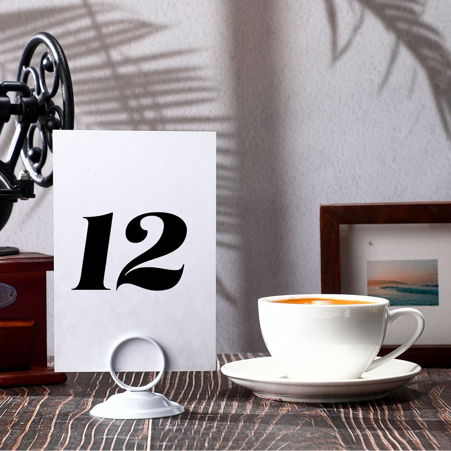 24 Pcs Table Number Holders Metal Place Card Holders Table Number Stands Tabletop Menu Sign Stands for Wedding Restaurant Recipe Banquet Birthday(White)