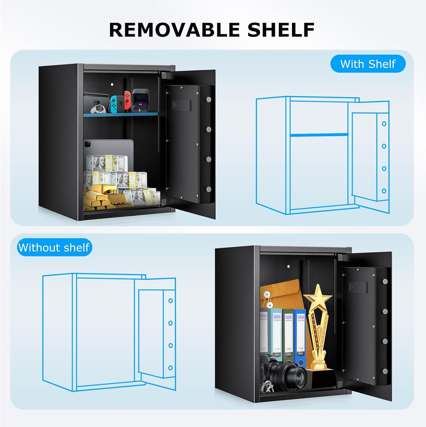 Bonsaii Large Safe Box 2.5 Cubic Feet for Home Security with Electronic Keypad and Removable Shelf, Document Safe for Home, Money, Cash, Jewelry, 15.7"W x 15"D x 21.7"H