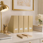 BLU MONACO | Gold Cardboard Magazine File Holder Set of 4 | Vertical Magazine - Image 8
