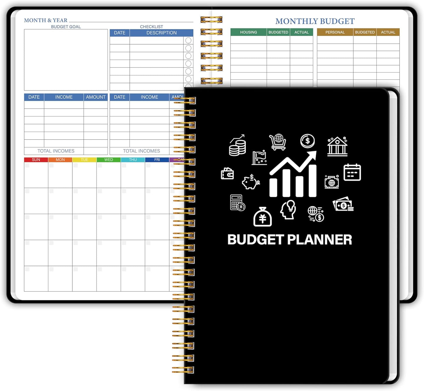 Monthly Budget Planner - 14 Months Hardcover Undated Financial Planner Organizer Budget Book with Expense and Debt Tracker Notebook to Manage Your Money Effectively, Bill Organizer