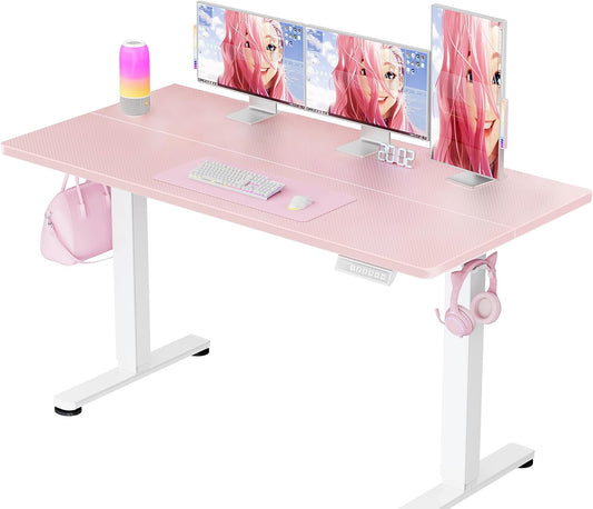 ErGear Height Adjustable Electric Standing Desk, 55 x 27.5 Inches Sit Stand up Desk, Memory Computer Home Office Desk with Two-Piece Desktop (Pink)