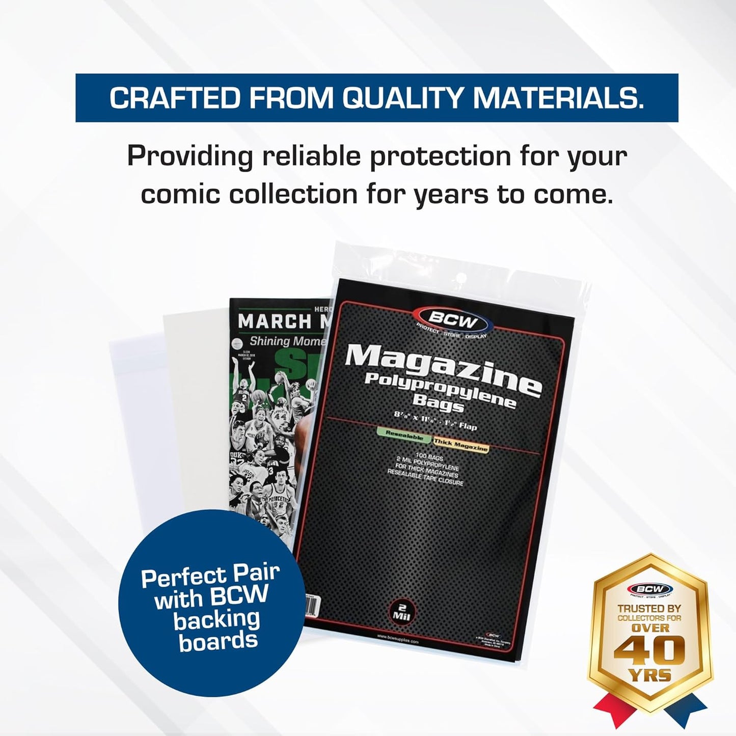 BCW Thick Resealable Magazine Bags - Pack of 200 | Acid-Free, Clear Polypropylene Sleeves for Archival-Quality Storage of Collectible Magazines | Protect Your Valuable Comic Book Collection