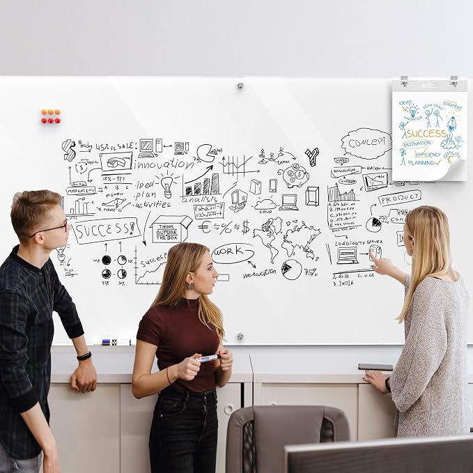 MaxGear Glass Whiteboard Wall Mounted, Frameless Magnetic Dry Erase Board - Image 7