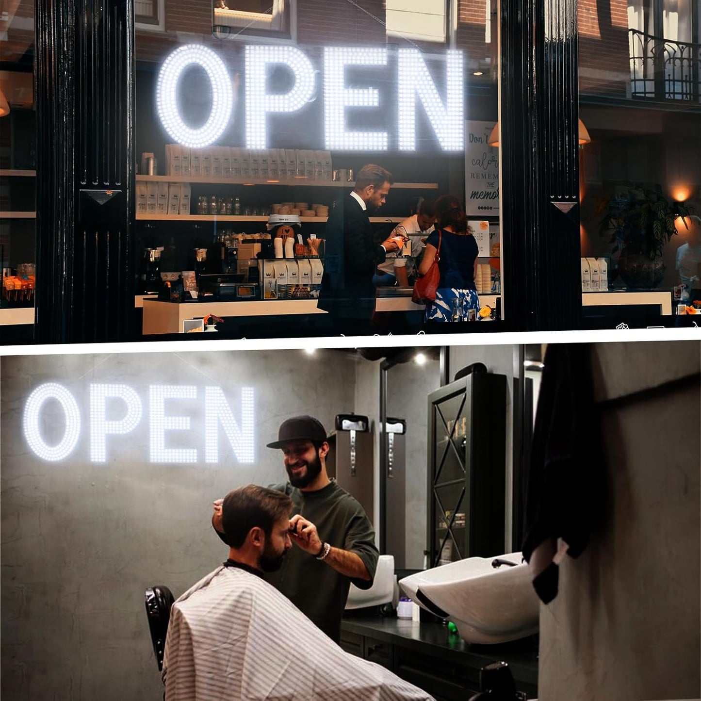 LED Open Signs for Business, 40"x14" Dimmable Large LED Open Light Up Sign with Hanging Installation for Salon Gym Cafes Store Office Bar Hotel Pubs (Cold White)