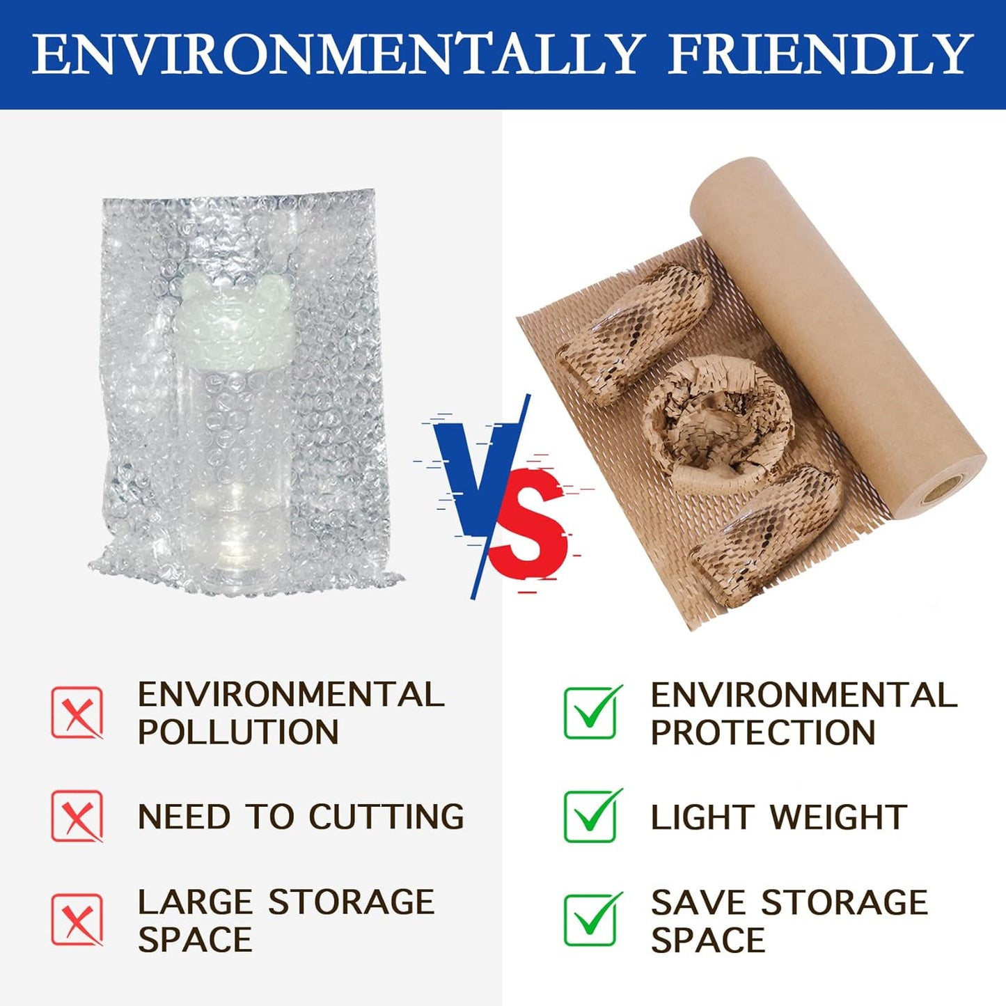 Aimyoo Honeycomb Packing Paper, 15" x 131' Recycled Bubble Wrap for Packing, Eco Friendly Bubble Packing Paper Wrapping Roll for Moving Shipping Packaging