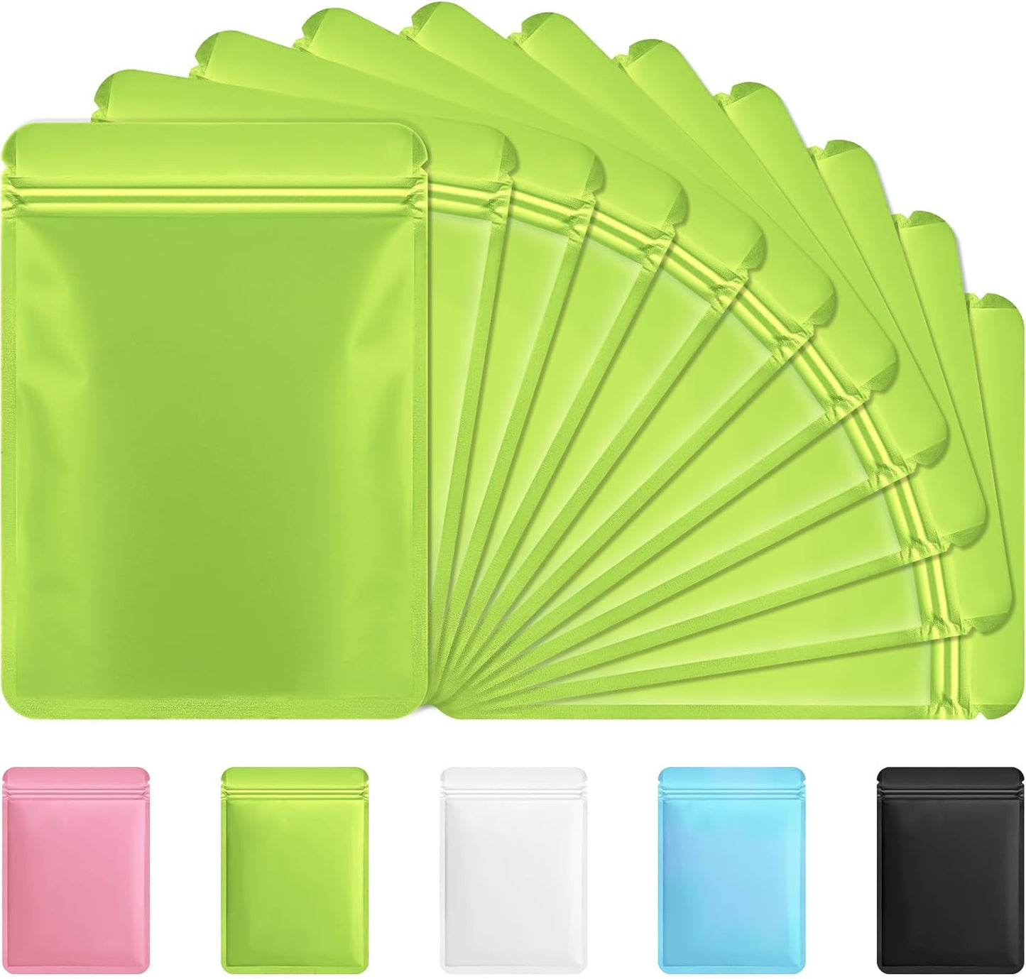 Funfery 100 Pack Green Mylar Packaging Bags Resealable Bags Double Sided Color Odor Proof Pouch Baggies Smell Proof Foil Bag for Food Storage,Small Business(Green,6.3x9.4inch)
