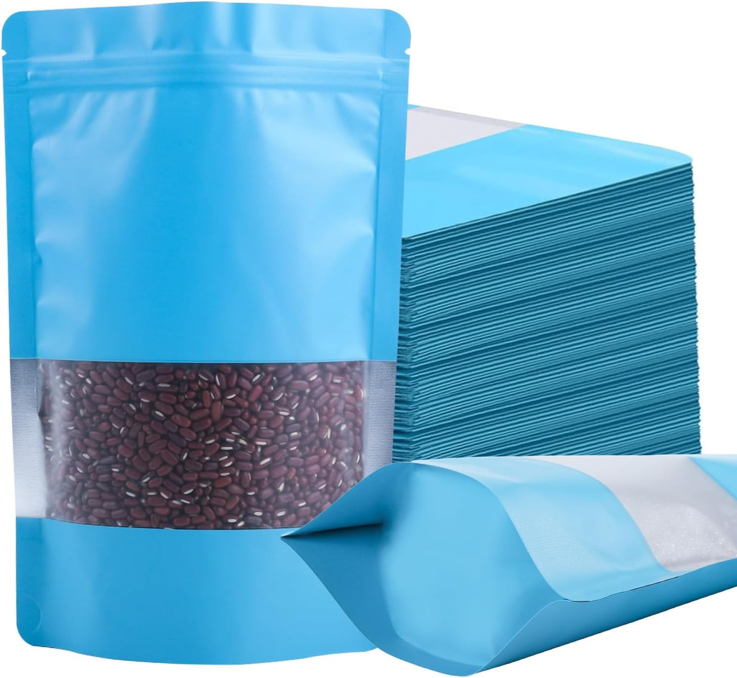 100 Pack Smell Proof Bags, Resealable Blue Mylar Bags with Matte Window, Foil Pouch Stand Up Sealable Bags for Packaging, 3.93 × 5.9 Inch