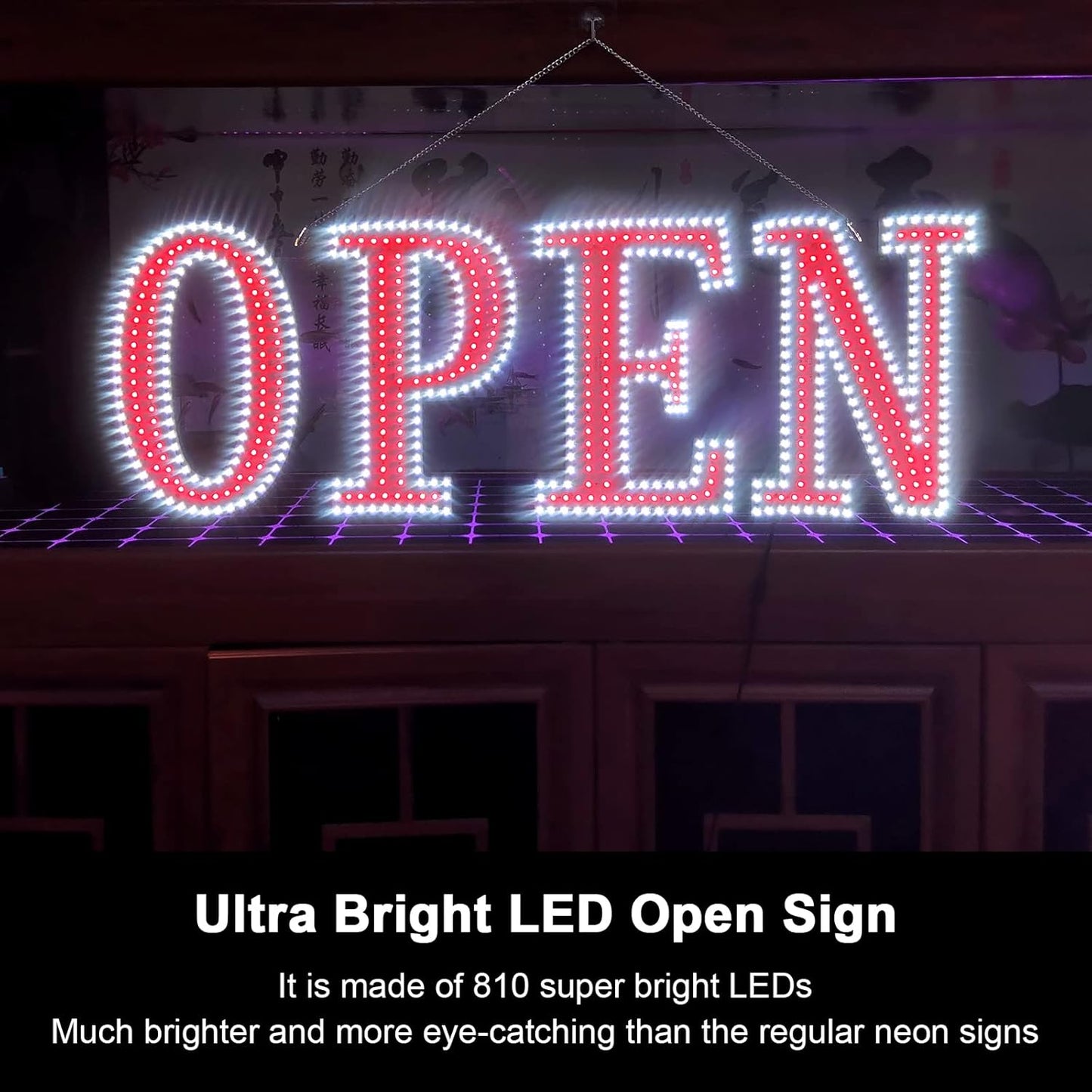 40"x14" Extra Large LED Open Signs for Business, Unique Design Super Bright Open Sign with Chain, High Visibility Open Sign for Stores Bar Hotel Retail Shops Window Salon Office