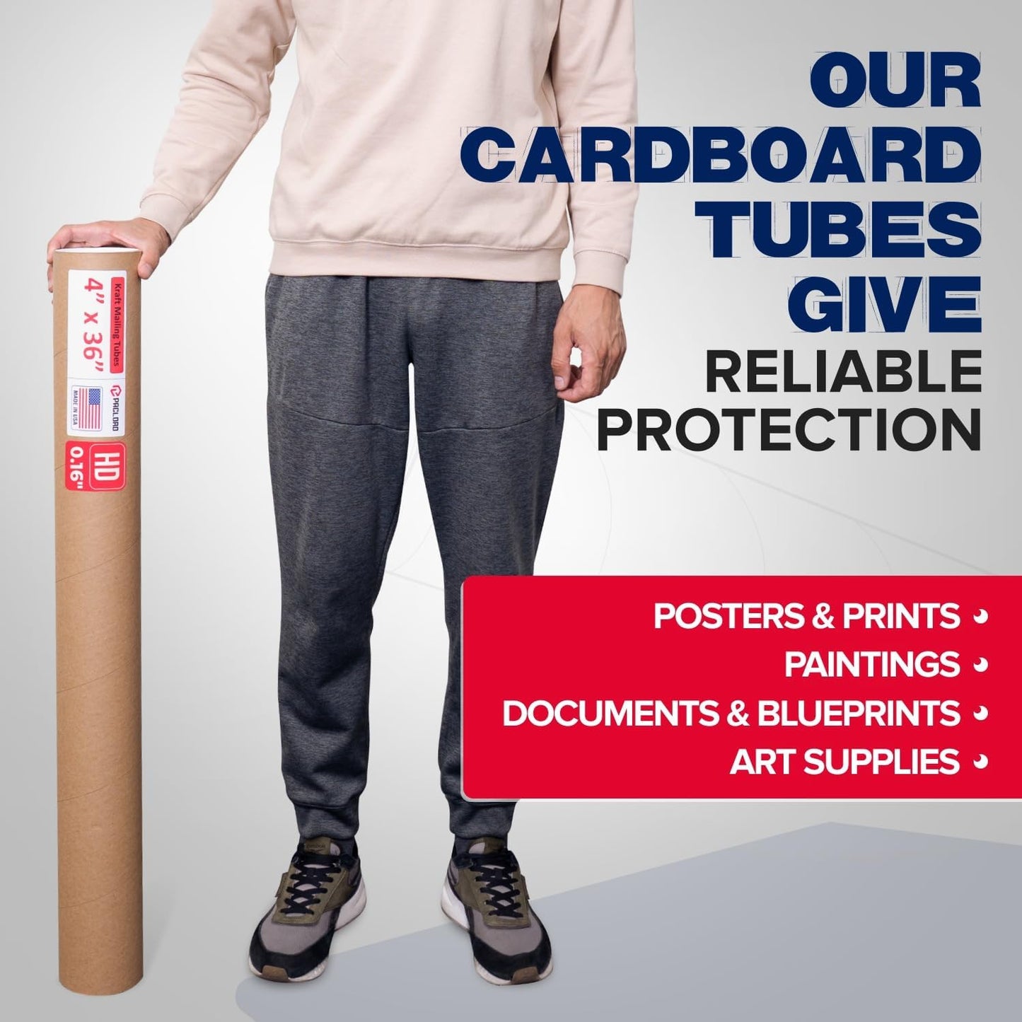 4" x 36" Heavy-Duty Reinforced Cardboard Mailing Tube, Pack of 6 Tubes with 12 Caps – Secure USPS Approved – Great for Shipping and Storing of Prints, Artwork, Posters or Documents