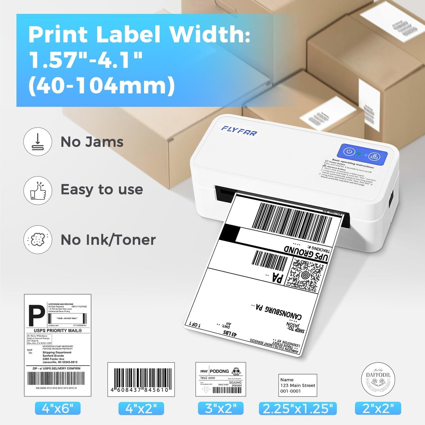 Bluetooth Thermal Shipping Label Printer, Wireless 4x6 Label Printer for Small Business, Compatible with Android, Windows, iPhone, Mac, Widely Used for Amazon, Shopify, Ebay, USPS, Etsy,FedEx (White)