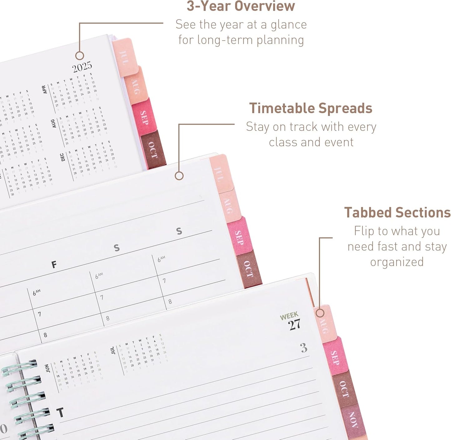 Rileys Academic Planner 2025-2026, Daily, Weekly & Monthly Planner, July 2025 - June 2026, Student Notes Pages, Twin-Wire Binding, Weekly Agenda for School & Work (8 x 6-Inches, Green, Classic)