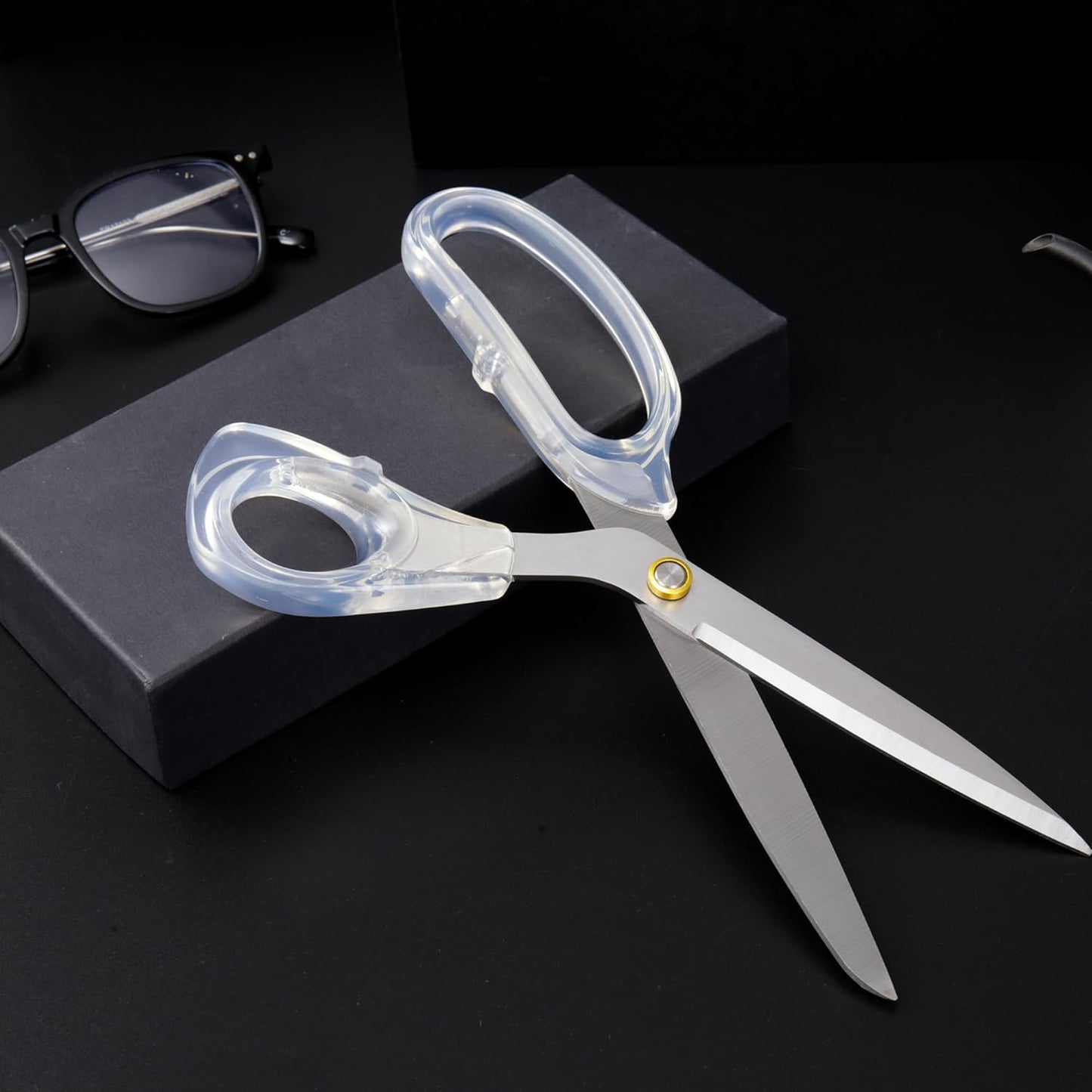 Silver Sewing Scissors 9" Ultra-Sharp Heavy Duty Crafting Shears with Transparent Ergonomic Handle All-Purpose Scissor, sewing,office cutting, Comfortable Handle Design, Versatile Usage