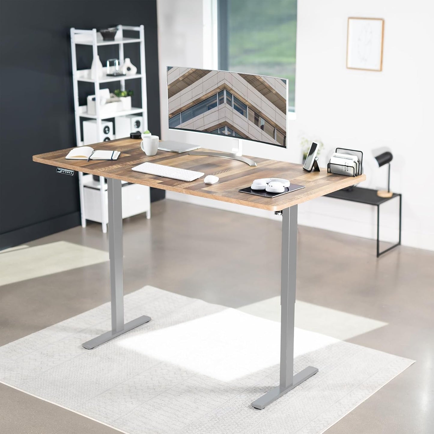 VIVO Electric 71 x 36 in Standing Desk, Memory Height Adjustment, 1B Series, Reclaimed Wood Top Gray Frame, DESK-KIT-1G7P-36