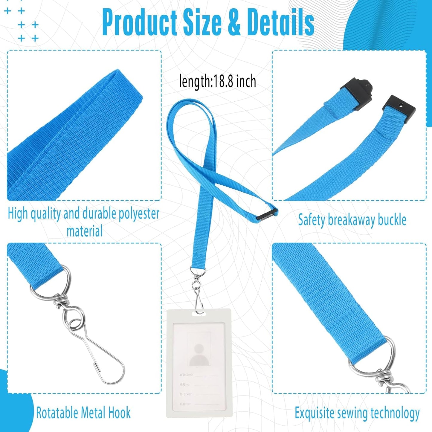 Patelai 120 Pcs Breakaway Lanyards with J Hook Bulk Flat for ID Badges Neck Badge Lanyards Card Name tag Holder Neck Straps (Light Blue)