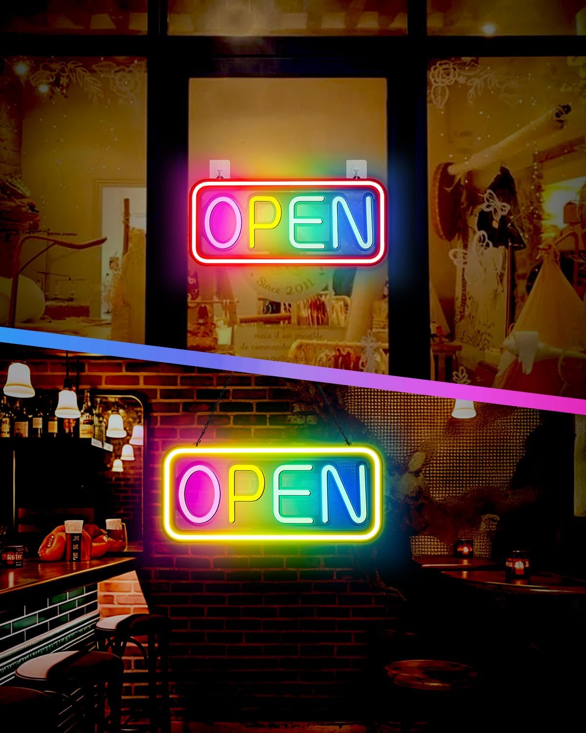 22" X 10" LED Neon Open Sign for Businesses – Ultra-Bright, Remote Control, Color Changing & Scrolling Modes | Adjustable Brightness/Speed | Energy-Efficient Light-Up Sign