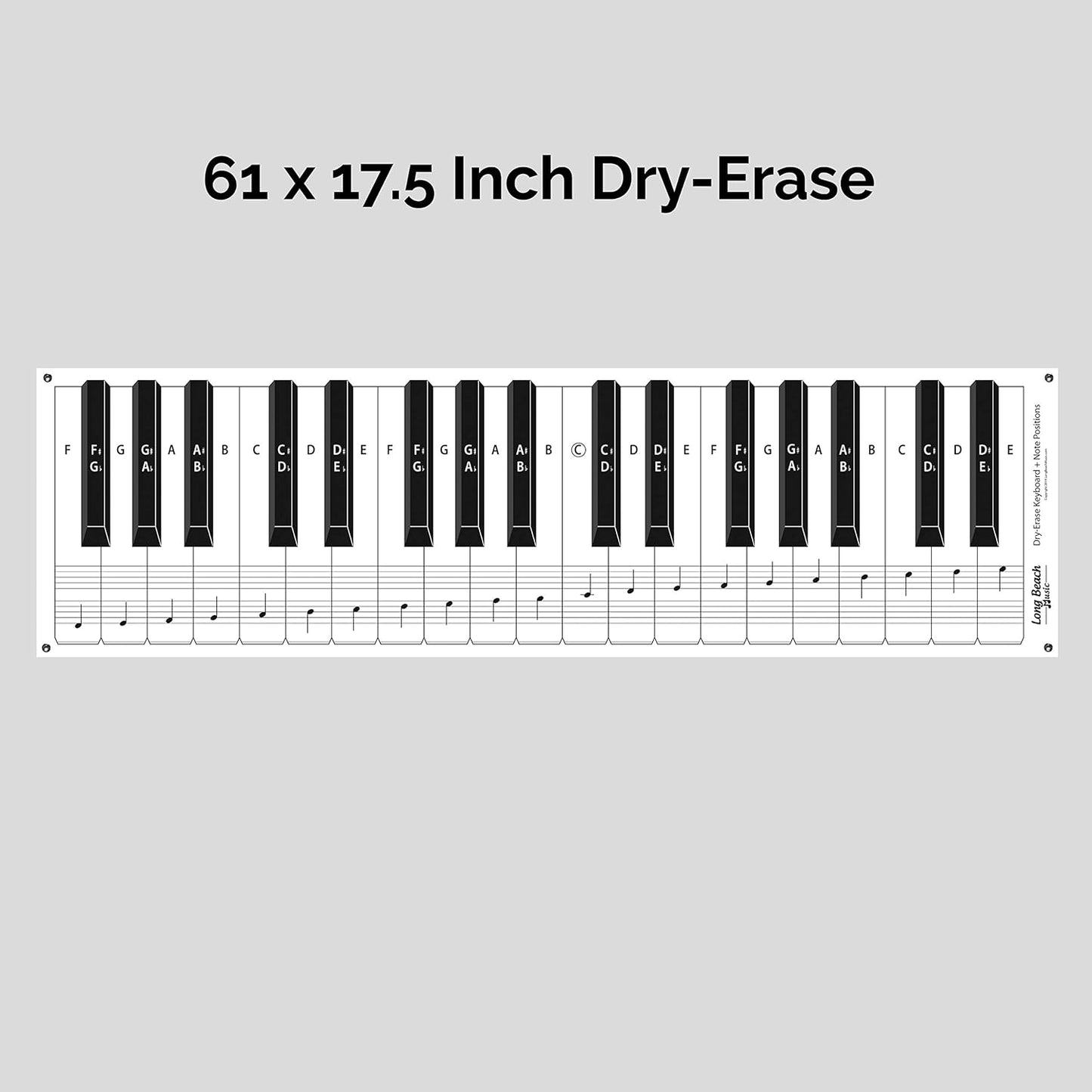 Dry Erase Piano Keyboard Laminated Poster with Note Positions, 61" Inches Large Jumbo Size for Classroom Lessons
