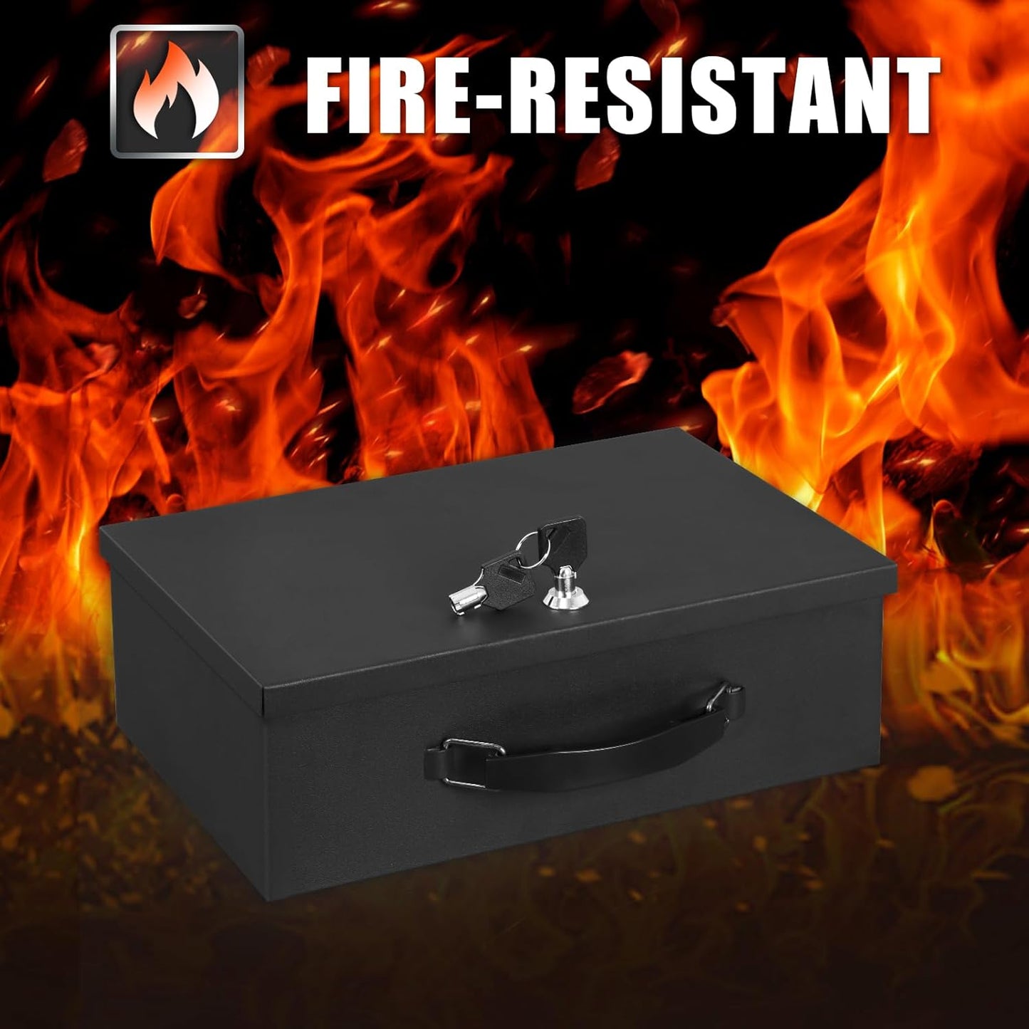 xydled Fire Resistant Safe Fire Safe Box with Key Lock for Home Office Security Storage for Valuables Documents,13.2"x 11"x 5.1" Inch,Black