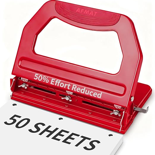 AFMAT 3 Hole Punch Heavy Duty, 9/32" Holes, 50-Sheet Hole Puncher 3 Ring by AFMAT