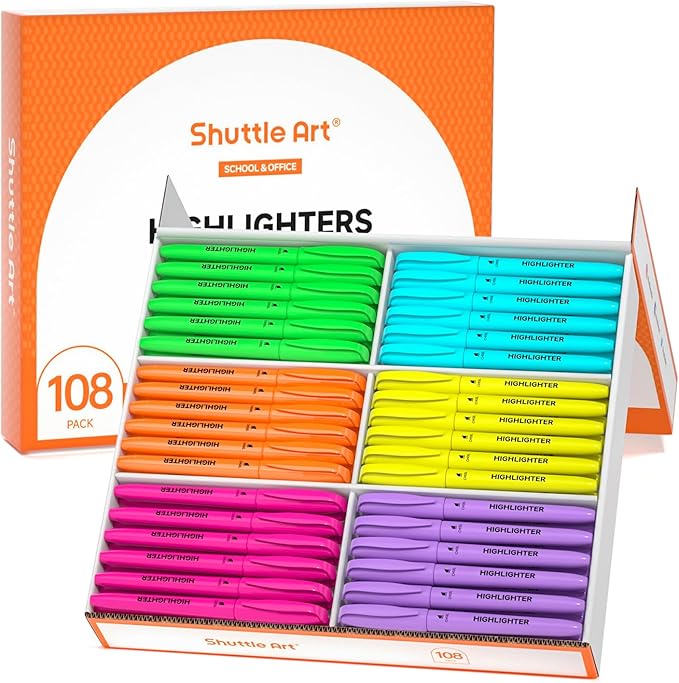 Shuttle Art 108 Pack Highlighters, Highlighters Assorted Colors Set, 6 Bright by ShuttleArt