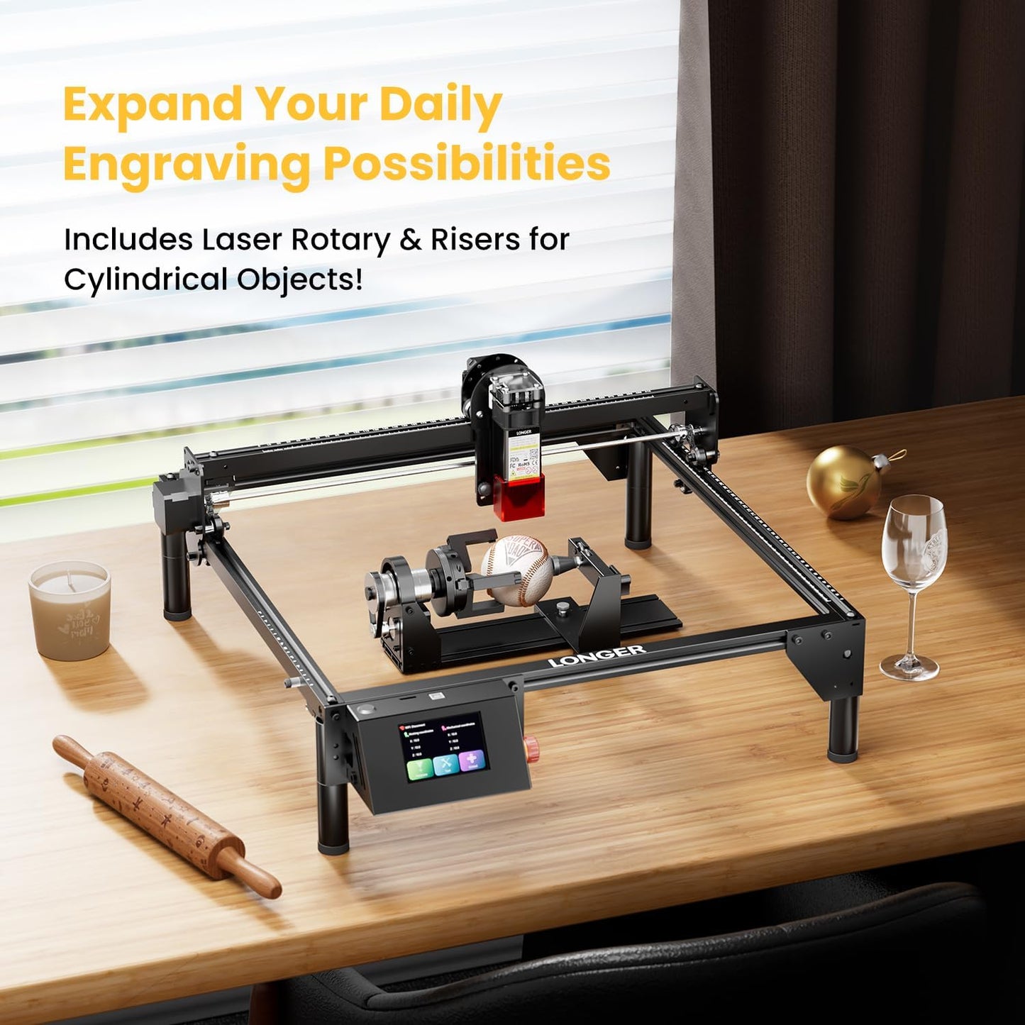 Longer RAY5 10W Laser Engraver, Wood/Leather/Acrylic Engraving Cutting Machine, DIY Desktop Laser Cutter with Safety Protection, Air Assist & 3 in 1 Roller