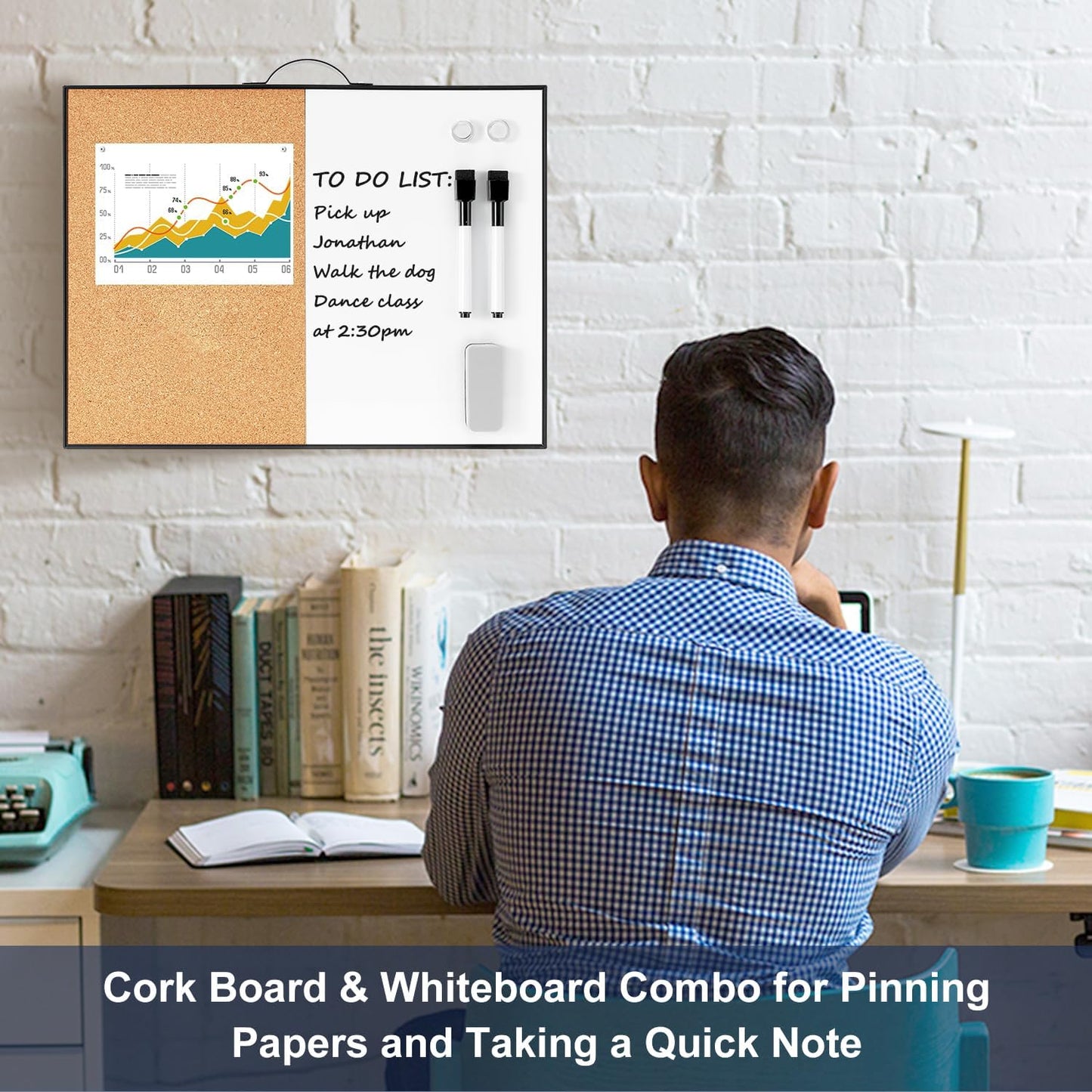 TSJ OFFICE Small Whiteboard Cork-Board - 12" X 16" Portable Aluminum Black Framed Magnetic Dry Erase Board for Wall, Small Bulletin Cork Board with Holder for Office, Home and School