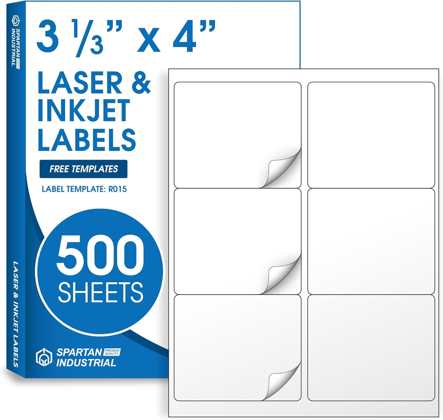 3 1/3" X 4" Matte White Shipping Labels Compatible with Inkjet and Laser Printers - 500 Sheets, 3000 Printable Stickers for Mailing, Product IDs, Organization - Spartan Industrial