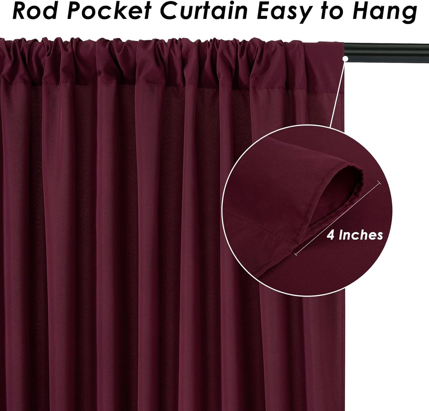 Burgundy Backdrop Curtains 4 Panels 5ft x 10ft Polyester Photo Backdrop Drapes for Wedding Christmas Party Background Decorations 20x10 FT